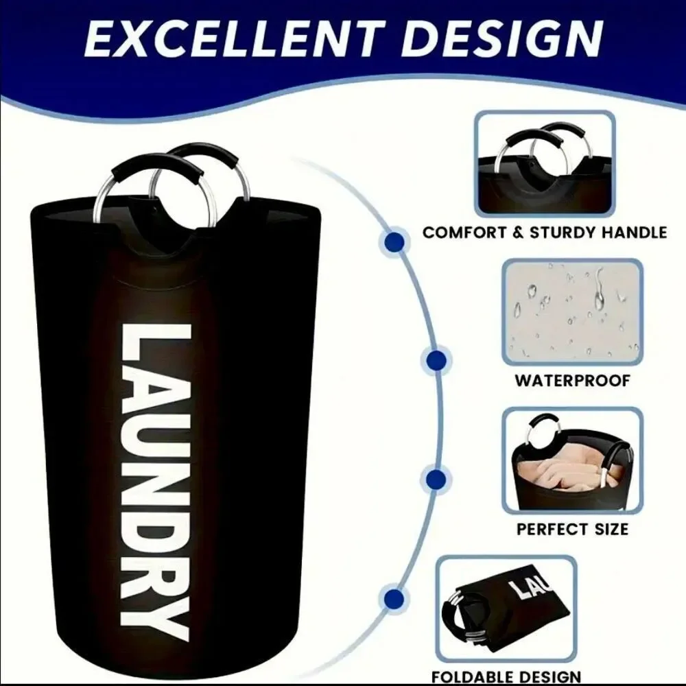 NWT Gorgeous Black 25.1ga Large Collapsible Fabric Laundry Hamper Padded Handles